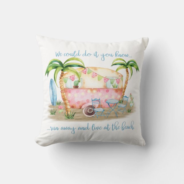 Coussin Rétro scène vintage de plage de campeur (Recto)