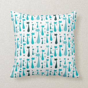 Coussin Rétro silhouette atomique de Kitty dans Teal
