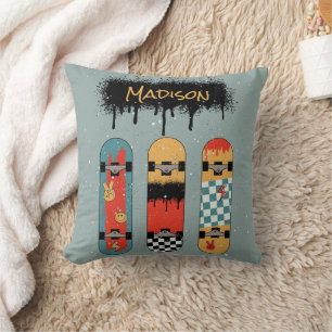 Coussin Retro Skateboard Blue Cool Nom personnalisé