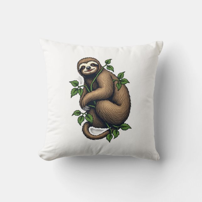 Coussin Retro Sloth Line Art Vintage Tee (4) (Recto)