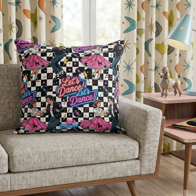 Coussin Retro Sock Hop des années 1950 "Dansons !" (Créateur téléchargé)