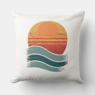 Coussin Rétro Sun & Waves Minimaliste esthétique pour Vint