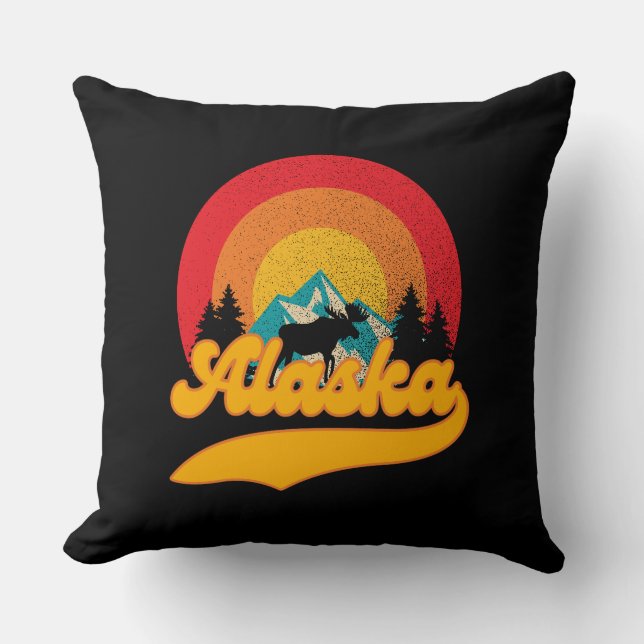 Coussin Retro Sunset Alaska Juneau Moose 0Montagnes Wild (Recto)