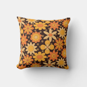 Coussin Retro Super motif floral jaune et orange