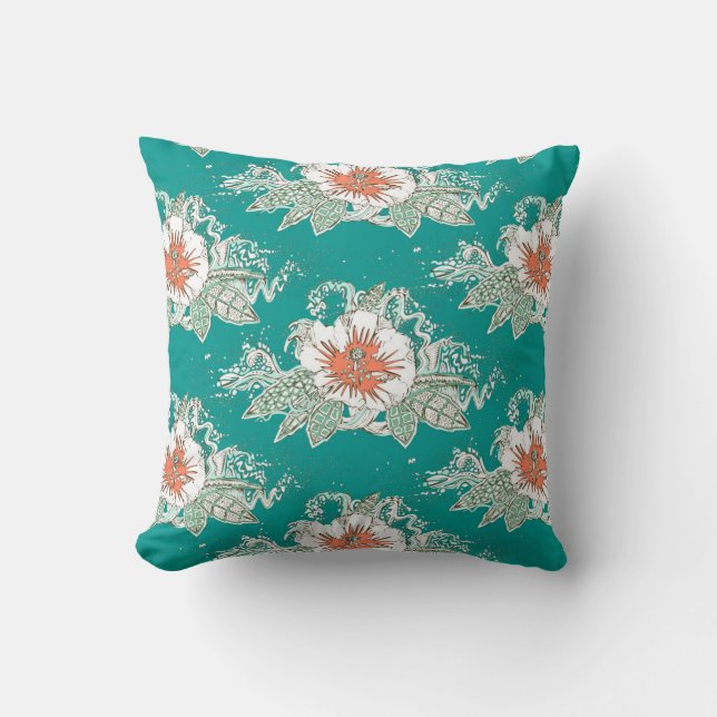 Coussin rétro surf hibiscus (Recto)