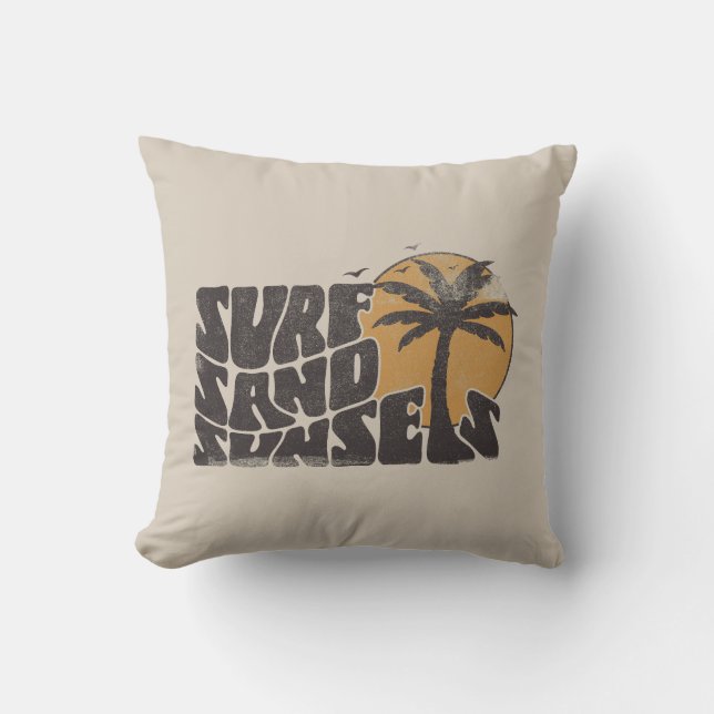 Coussin Retro Surf Sand Sunsets Beach Life Palm Tree (Recto)