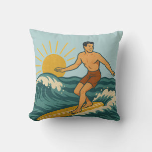 Coussin Rétro Surfeur de la Côte Californienne   Planche d