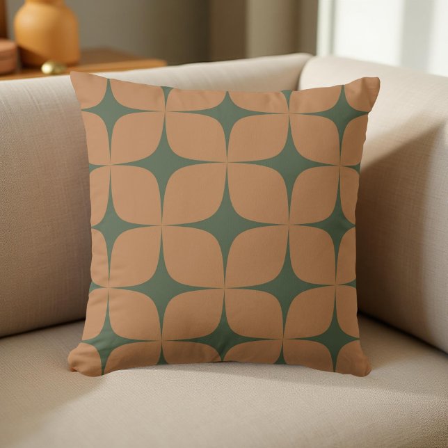 Coussin Rétro Terracotta & Deep Green Mid Century Moderne (Créateur téléchargé)