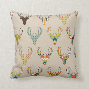 Coussin rétro tête de cerfs communs sur la toile