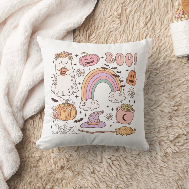 Coussin Retro Trendy Cute Halloween Elements Ghost Citroui (Couverture)