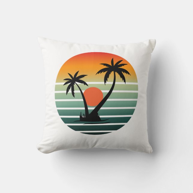 Coussin Retro Tropical Sunset with Palm Trees (Recto)