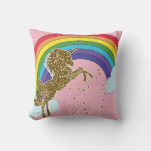 Coussin Retro Unicorn Rainbow & Gold Stars Girls