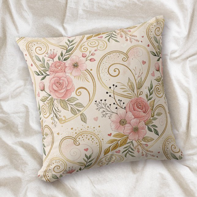 Coussin Retro Valentine Coeurs et Motif Rose (Créateur téléchargé)