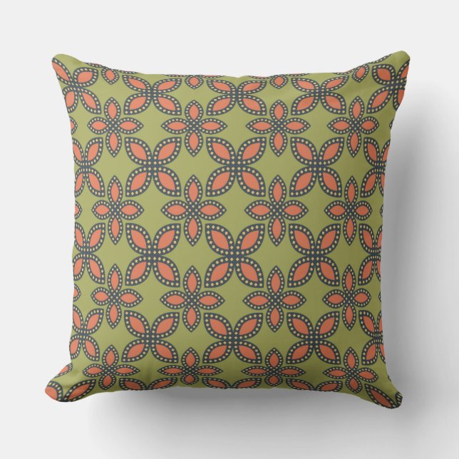 Coussin Retro Vert et Orange Abstrait motif floral (Recto)