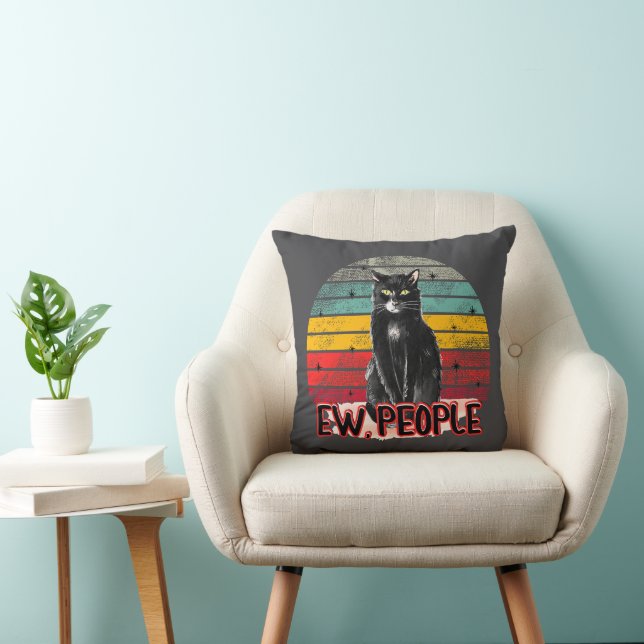 Coussin Retro Vintage Chat Noir Ew (Chaise)