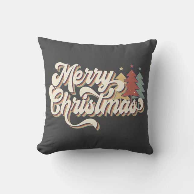 Coussin Retro Vintage Joyeux Noël Typographie (Recto)