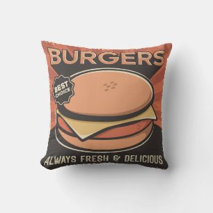 Coussin Rétro Vintage Man Cave hamburger frais