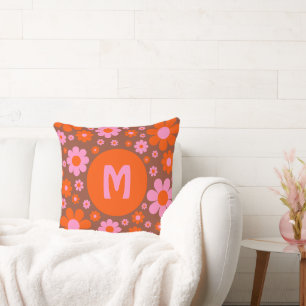 Coussin Rétro vintage motif de marguerite des années 70 or