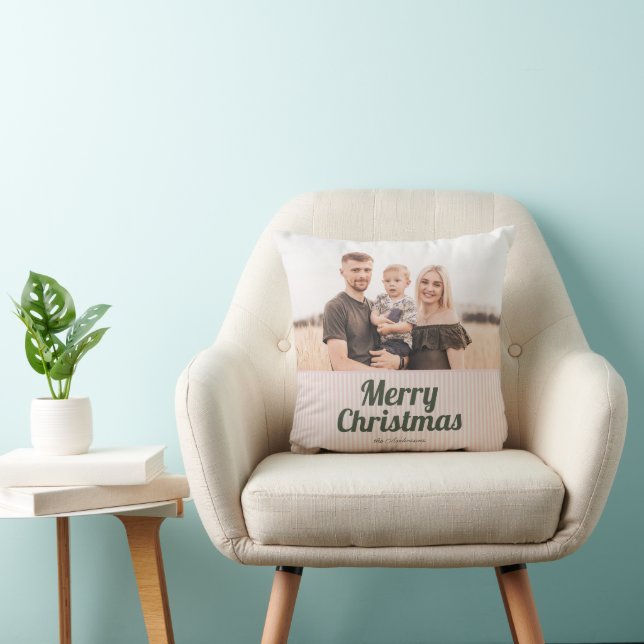Coussin Retro Vintage rose rayures vert Joyeux Noël (Chaise)