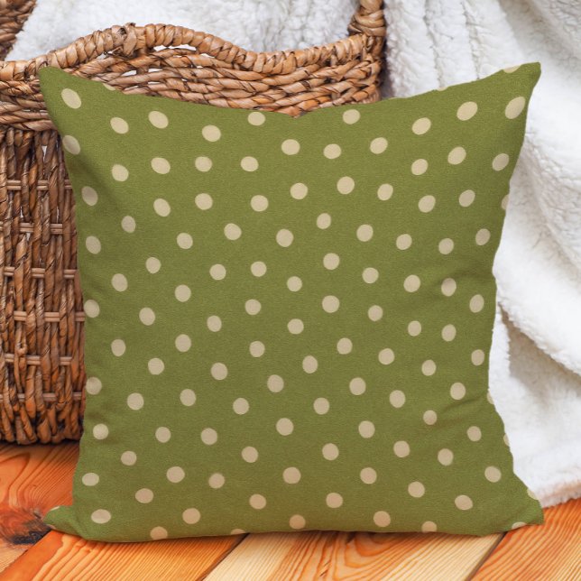 Coussin Rétro Vintage Vert Olive Beige pois (Retro, vintage olive green and beige polka dot decorator pillow)