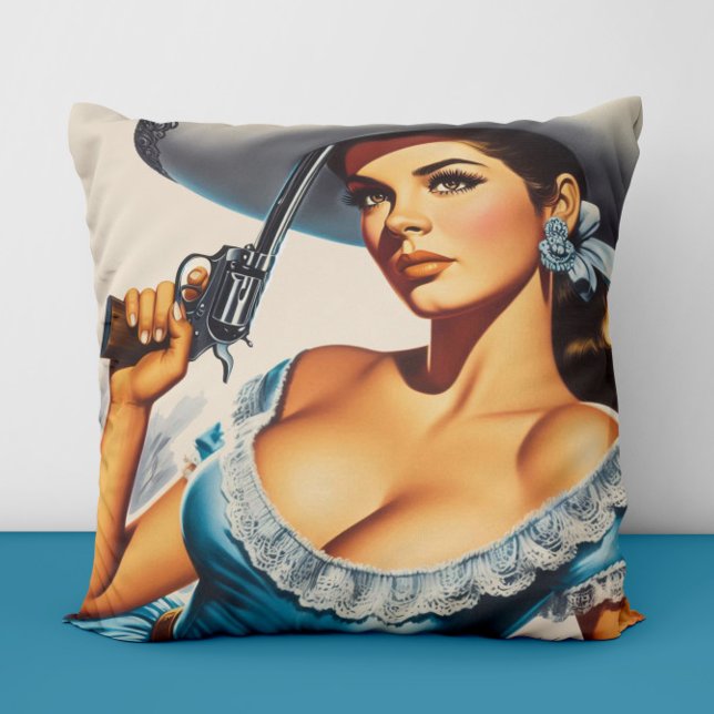 Coussin Retro Wild West Pin-up (Créateur téléchargé)