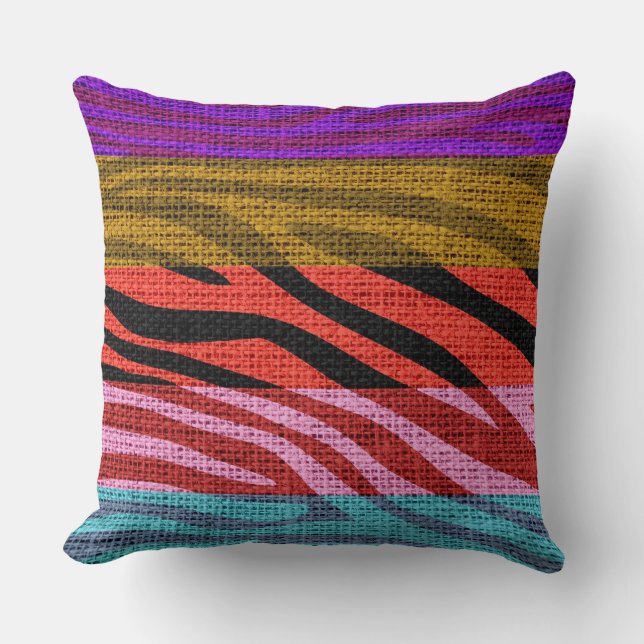 Coussin Retro Zebra Skin Imprimer Motif Burlap Rustique #1 (Recto)