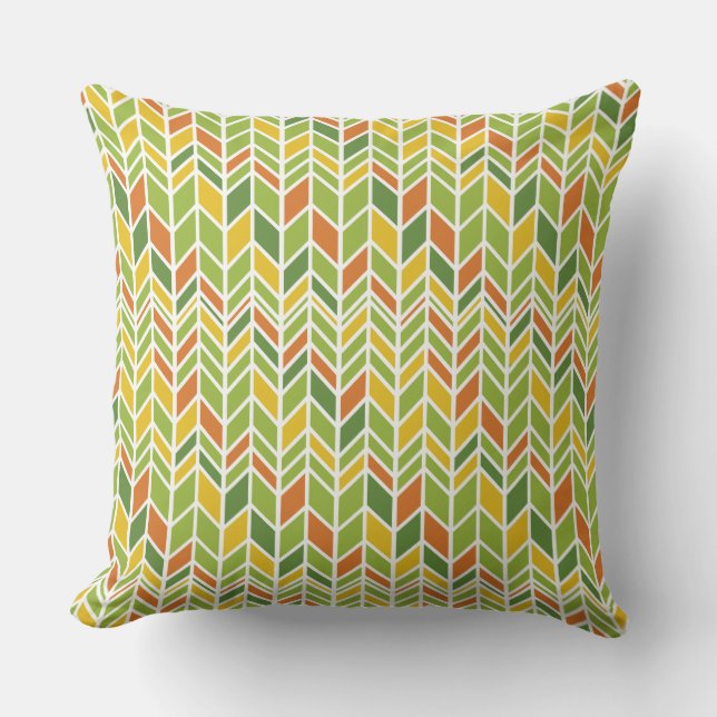 Coussin Rétro Zig-Zag Orange & Green Chevron (Recto)