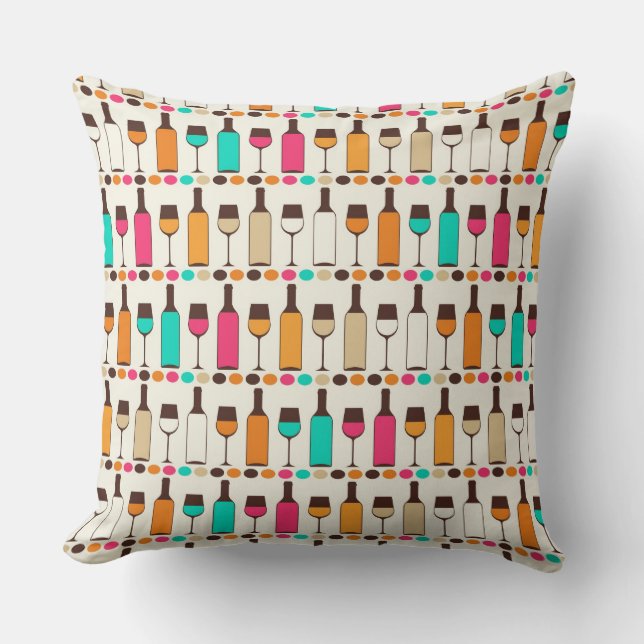 Coussin Rétros bouteilles et verres de vin (Recto)