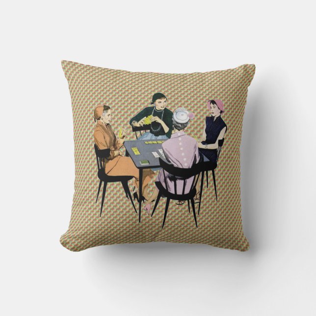 Coussin Rétros cartes de jeu de femmes des années 1950 (Recto)