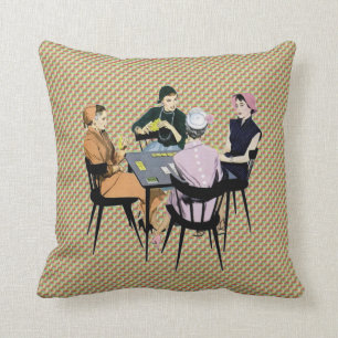 Coussin Rétros cartes de jeu de femmes des années 1950