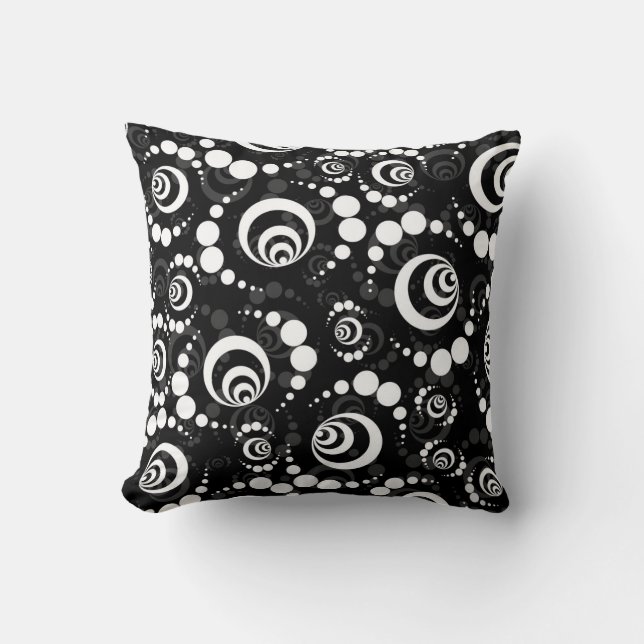 Coussin Rétros cercles blancs noirs de culture (Recto)