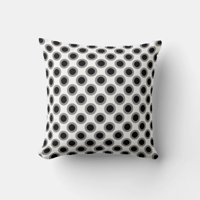 Coussin Rétros points cerclés, gris, noir et blanc (Recto)