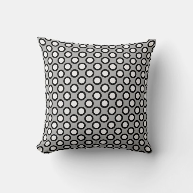 Coussin Rétros points cerclés, gris, noir et blanc (Recto)