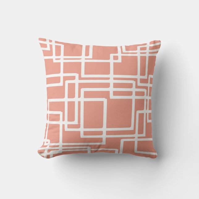 Coussin Rétros rectangles blancs modernes sur le corail (Recto)