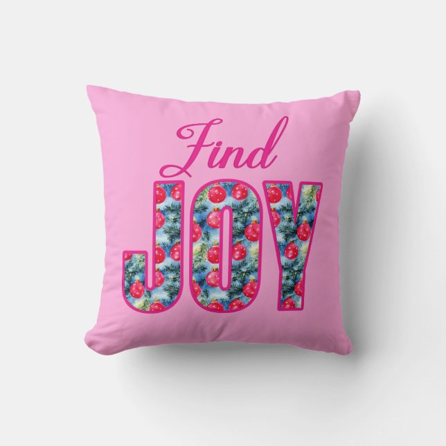 Coussin Retrouvez JOY Word Art en rose Fuchsia et vert Tur (Recto)