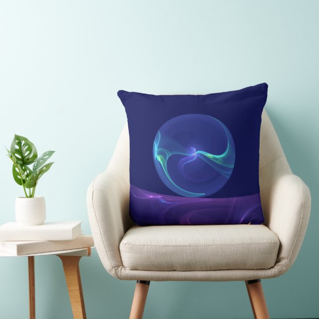 Coussin Rêve Abstrait Violet Bleu Lumineux Art Fractal (Chaise)