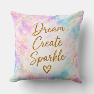 Coussin Rêve Créer Étincelle Pastel Aquarelle Or Rose