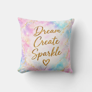 Coussin Rêve Créer Étincelle Pastel Aquarelle Or Rose