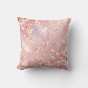 Coussin Rêve de bulle iridescente Sakura rose