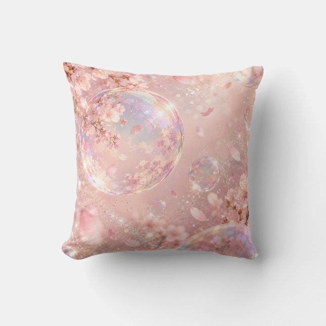 Coussin Rêve de bulle iridescente Sakura rose (Recto)
