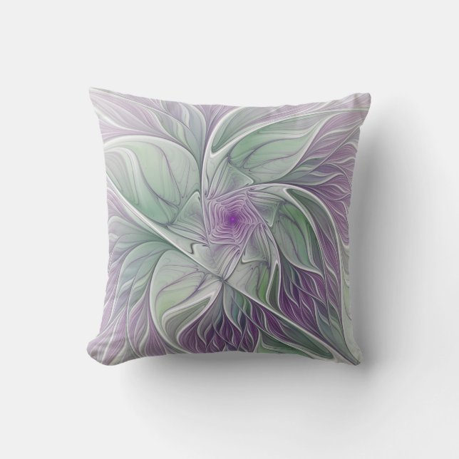 Coussin Rêve de fleur, art fractal abstrait violet vert (Recto)