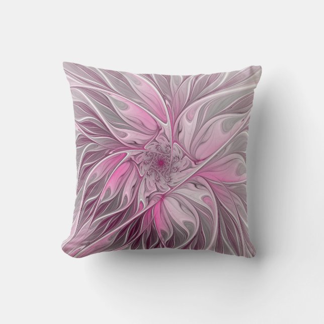 Coussin Rêve de fleur rose fractale, Motif Imaginaire flor (Recto)