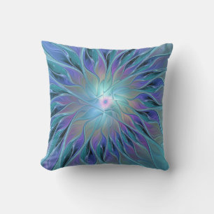 Coussin Rêve de Fleur Violette Bleue Art Fractal Abstrait