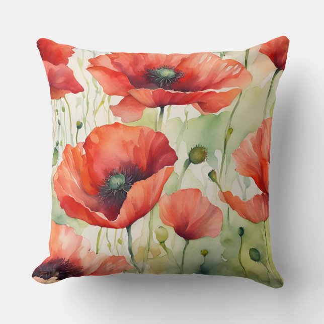 Coussin Rêve de fleurs - Motif de pavot (Recto)