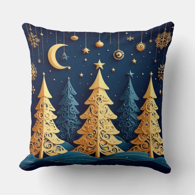 Coussin Rêve de l'Arbre sous les Étoiles – Caprice Doré (Recto)