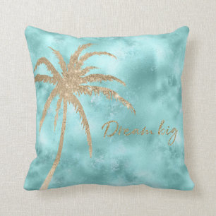 Coussin Rêve de Parties scintillant de Mint Aqua Gold Palm