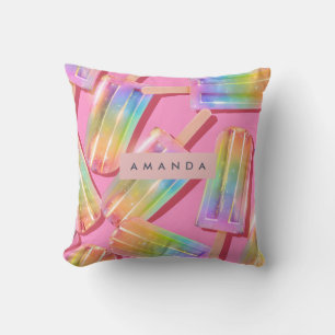 Coussin Rêve de sucette arc-en-ciel pailleté personnalisé