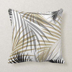 Coussin Rêve des Feuilles de palmiers noirs gris-or - Cal