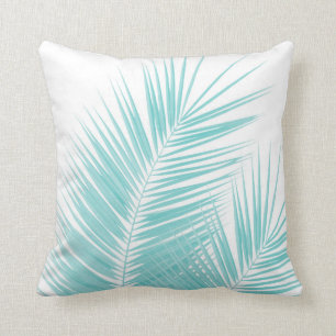 Coussin Rêve des Feuilles de palmiers turquoise doux #1
