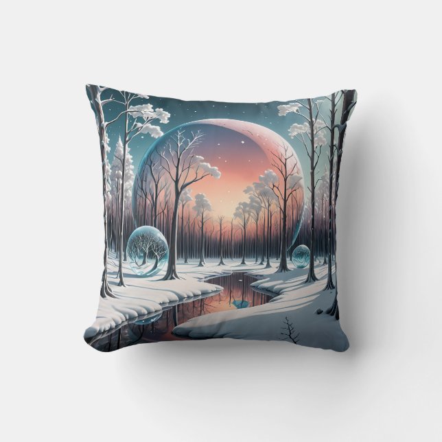 Coussin Rêve d'hiver céleste : Forêt surréelle de neige (Recto)